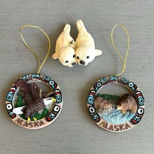 Alaska Bald Eagle Bear Harp Seal Ornaments Christmas Holiday Decor 3D Bundle